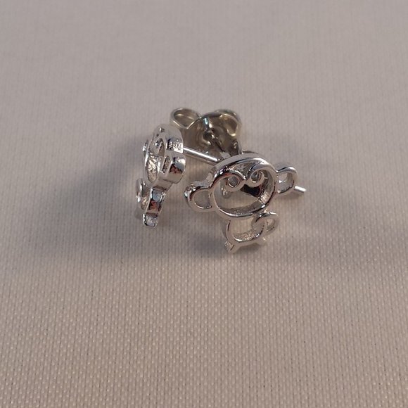 18K White Gold Filled Monkey Carved Swirl Stud Earrings Stamp Sterling Silver - Picture 5 of 5
